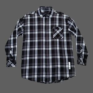 Saint Morta Black Gray Plaid Flannel Shirt Mens XL